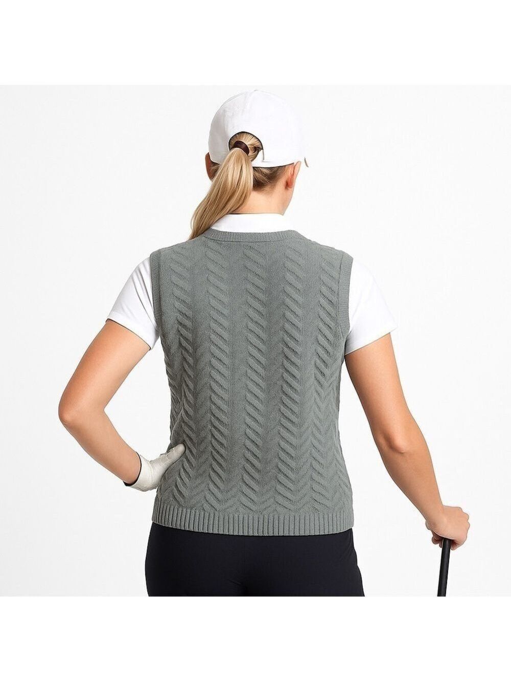 EASTBROOK Clothing Company Zip Front Gray Cable Knit Golf Vest Size M - Picture 2 of 9